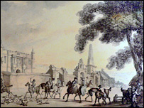 The lodge and gateway in 1803 by Thomas Rowlandson