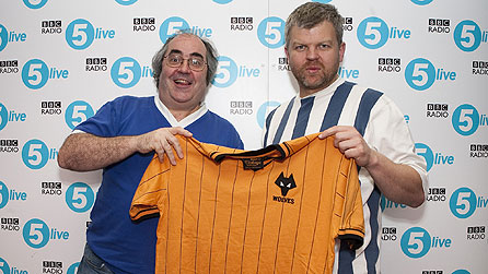 Danny Baker and Adrian Chiles with a Wolves shirt