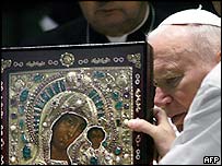 Papa João Paulo II com o quadro Madonna de Kazan
