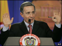 O presidente da Colômbia, Álvaro Uribe