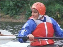 Angela Rippon in a canoe