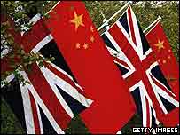 cờ Anh và cờ Trung Quốc tại The Mall, London