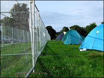 Barriers and tents at Latitude (by Jonty Dennis)