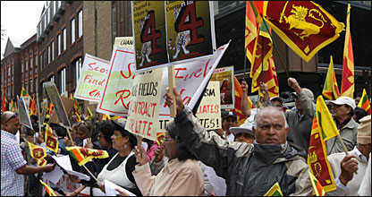 Protest against Channel4 in London (photo: Sudath Silva, Presidential Secretariat)