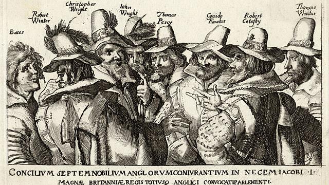 Unattributed engraving of Guy Fawkes and fellow conspirators of the Gunpowder Plot, 1605 
