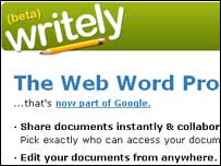 ảnh trang chủ Writely của Google