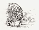 Ink drawing of an eviction
