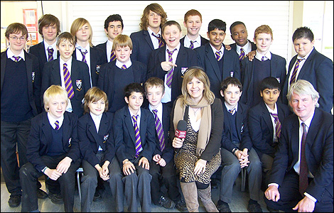 Maggie Philbin with Desborough School pupils