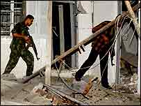 Casa destruída suicida palestina na Faixa de Gaza