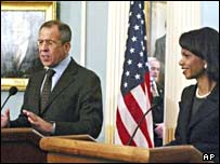 رايس و لاوروف وزيران خارجه آمريکا و روسيه 