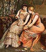 Victorian women comparing ball programmes