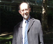 Head and shoulder of man in park