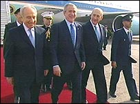 Şimon Peres, George Bush, Ehud Olmert