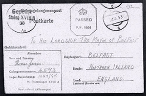 An enlarged image of T. James' postcard