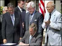 Presidente Bush assina Lei de Bioterrorismo, em junho deste ano