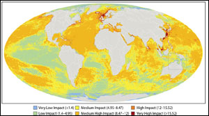 O mapa mostra as áreas mais afetadas em vermelho.