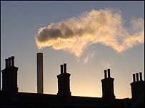 Chimney above houses