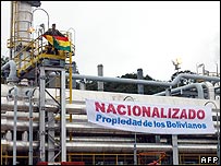 Faixa defende nacionalização dos hidrocarbonetos na Bolívia