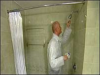 Testing a shower for dirt