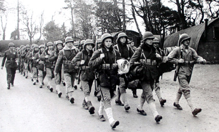 Marines march out of their Beechill Base. Photo courtesey of US Marines.