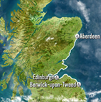 Map showing Berwick-upon-Tweed to Aberdeen
