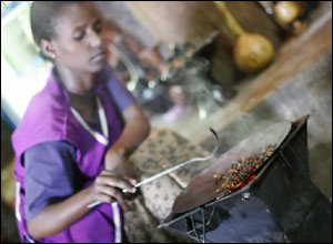Woman roasting coffee: Images courtesy of BBC News
