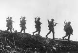 World War One soldiers marching across No Man's Land