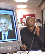 Tony Morris on the telephone