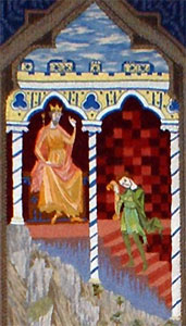 Detail of King Vortigern, from the Geoffrey Tapestry at Monmouth Priory