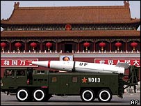 Míssil chinês durante desfile militar em Pequim