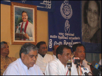 Minister Maithreepala Sirisena (C) with SLFP leaders