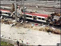 trem depois da explosão em Atocha