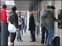 Students at university cash point
