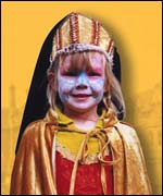 A girl dressed up for historic story telling