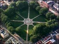 Aerial view of Queen Square in Bristol