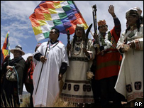 Presidente da Bolívia, Evo Morales, em ritual indígena