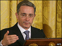 O presidente colombiano, Álvaro Uribe