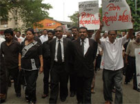 Lawyers protesting against the detention of Sarath Fonseka