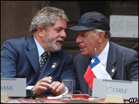 Os presidentes Luiz Inácio Lula da Silva e Ricardo Lagos