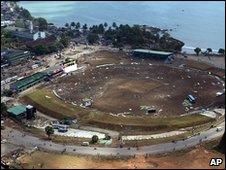Destroyed cricket stadium in Galle after Boxing day tsunami