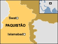 Mapa do Paquistão e do vale do Swat