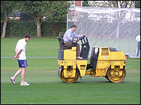 Preparing the wicket at Sandiacre