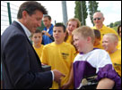 Seb Coe with school children in Liverpool