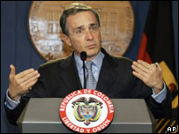 O presidente da Colômbia, Álvaro Uribe