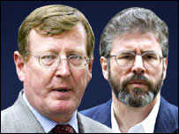 यूनियनिस्ट नेता डेविड ट्रिंबल और शिन फ़ेन नेता जैरी एडम्ज़