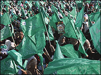 Apoiadores do Hamas em manifestação pelo aniversário do grupo, em 14 de dezembro