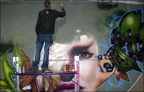 Graffiti goes on the walls at Adrenalin Alley