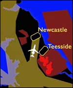 Map of UK showing air corridors