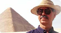 Image of Professor Hassan surveying the Great Pyramids at Giza