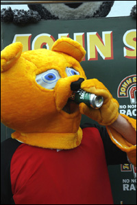 mascot drinking beer